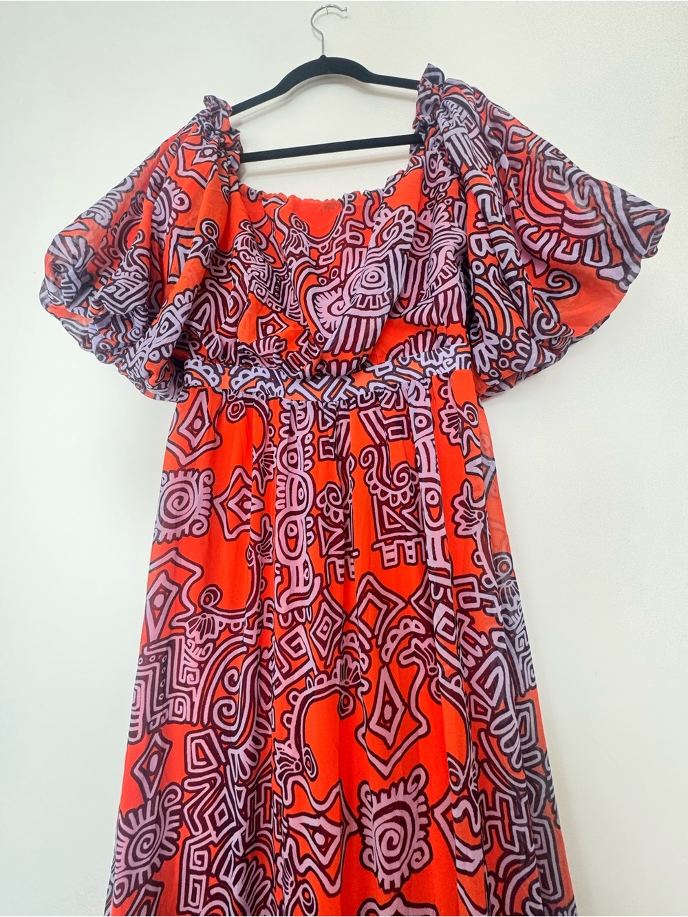 Andres otalora TIKUNA OFF-THE-SHOULDER CHIFFON MAXI DRESS IN PRINT NWT Size M - Picture 12 of 16
